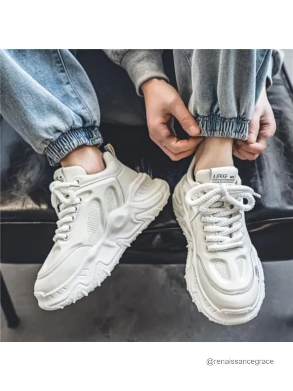 Men's Leather Lace Up Platform Sneakers Round Toe Non-Slip Chunky Fashion